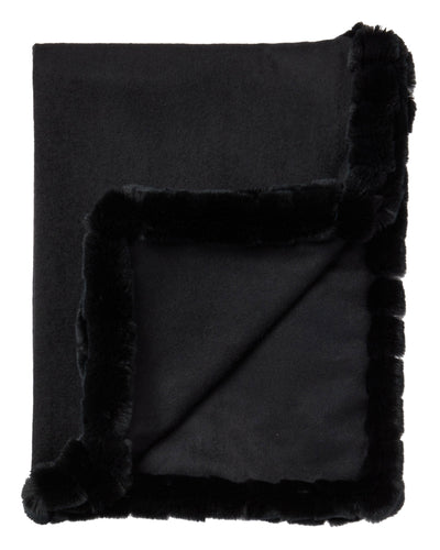N.Peal Women's Meribel Woven Fur Trim Cashmere Shawl Black