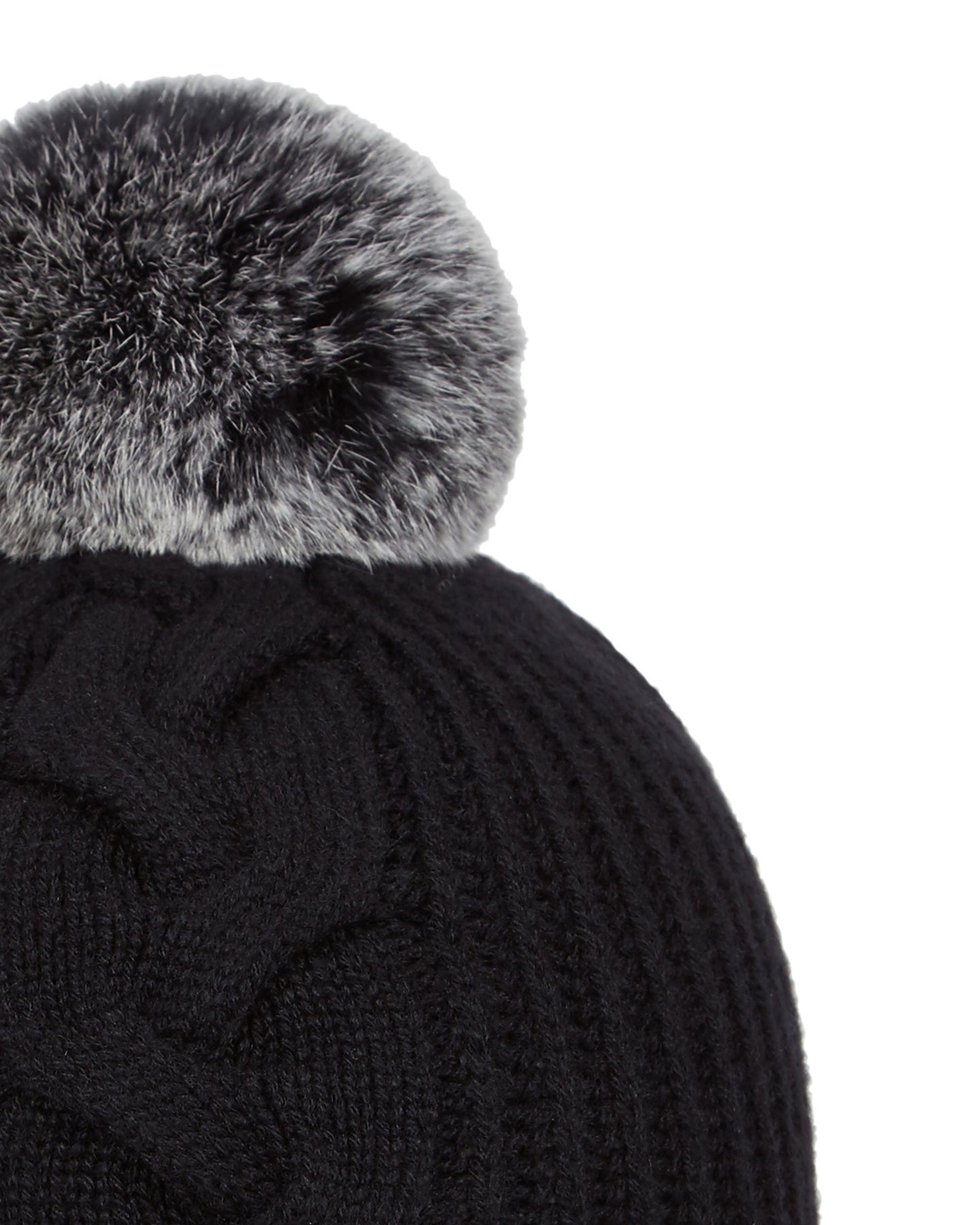 N.Peal Women's Fur Bobble Cable Hat Black
