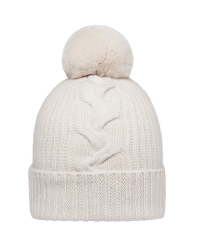 N.Peal Women's Fur Bobble Cable Hat Snow Grey