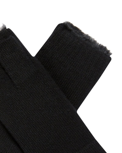 N.Peal Unisex Fur Lined Fingerless Cashmere Gloves Black