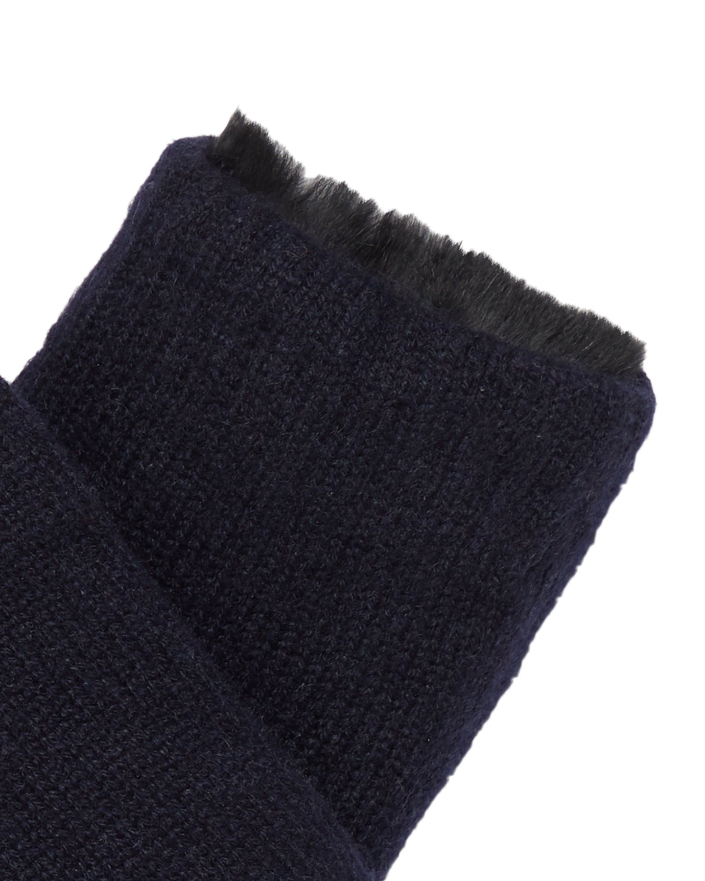 N.Peal Unisex Fur Lined Fingerless Cashmere Gloves Navy Blue
