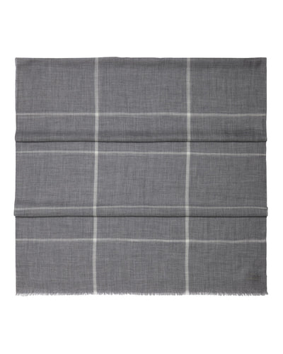 N.Peal 007 Fine Gauge Checked Cashmere Scarf Mid Grey