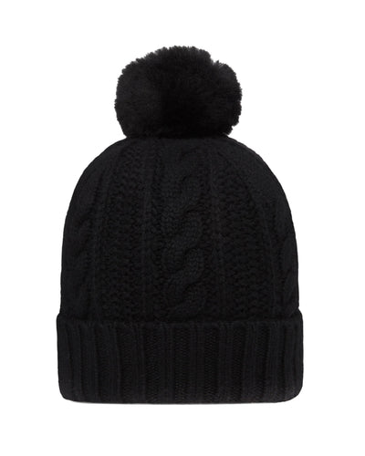 N.Peal Unisex Shearling Pom Cable Hat Black
