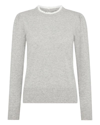 N.Peal Women's Woven Ruffle Cashmere Sweater Fumo Grey