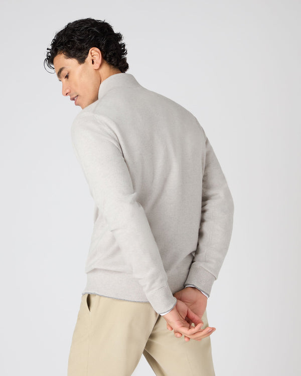 N.Peal Men's Knightsbridge Full Zip Cashmere Jumper Pebble Grey