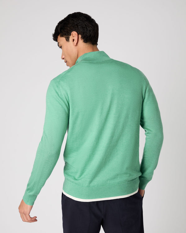 Men's Regent Fine Gauge Cashmere Half Zip Sweater Seafoam Green