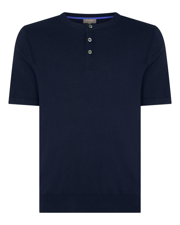 Men's Henley Cotton Cashmere T-Shirt Navy Blue