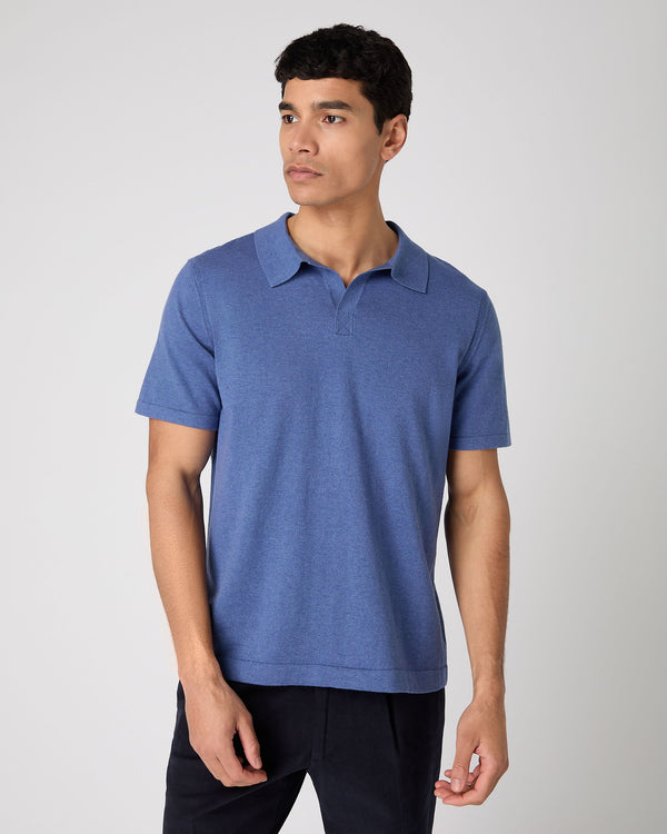 N.Peal Men's Polo Cotton Cashmere T-Shirt Denim Blue