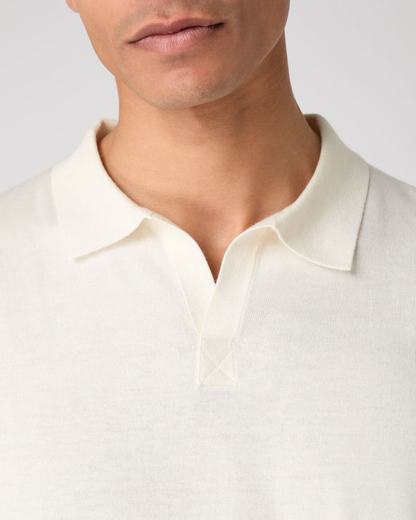 N.Peal Men's Polo Cotton Cashmere T-Shirt New Ivory White