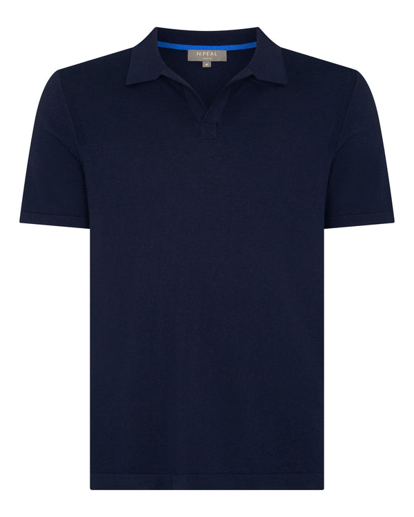 N.Peal Men's Polo Cotton Cashmere T-Shirt Navy Blue