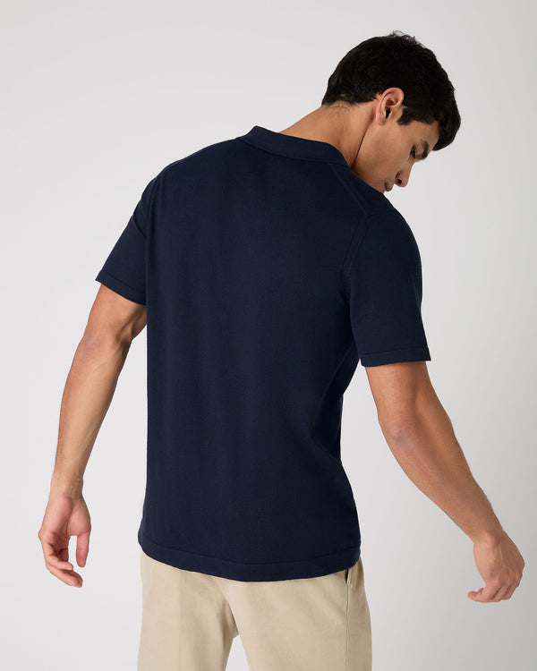 N.Peal Men's Polo Cotton Cashmere T-Shirt Navy Blue