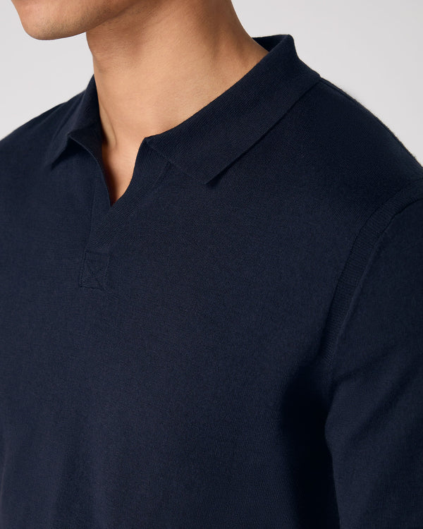 N.Peal Men's Polo Cotton Cashmere T-Shirt Navy Blue