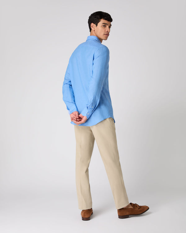 Men's Linen Shirt Blue | N.Peal Men's Linen Shirt Blue | N.Peal