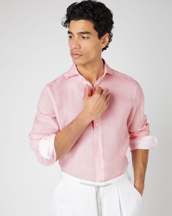 N.Peal Men's Cannes Linen Shirt Pink