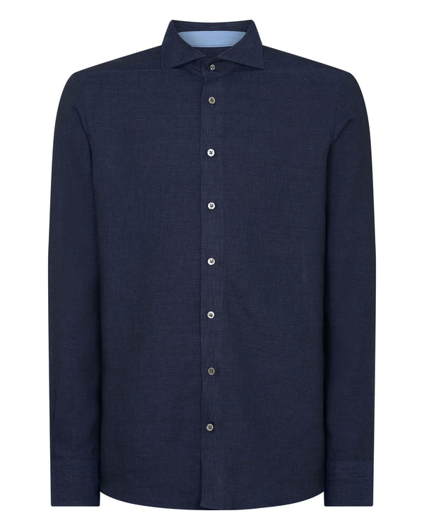 N.Peal Men's Cannes Linen Shirt Navy Blue