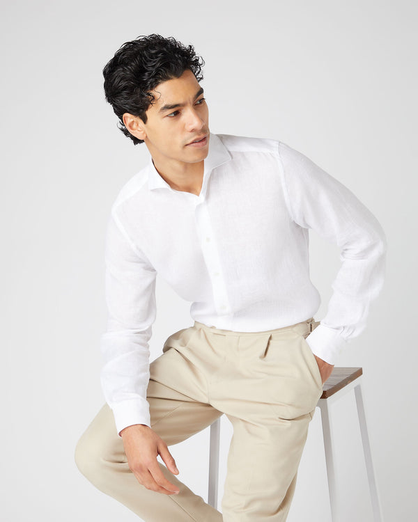 N.Peal Men's Cannes Linen Shirt White