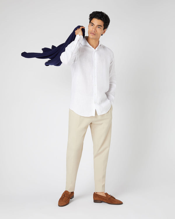 N.Peal Men's Cannes Linen Shirt White