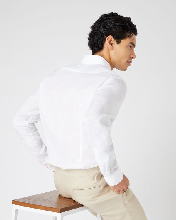 N.Peal Men's Cannes Linen Shirt White