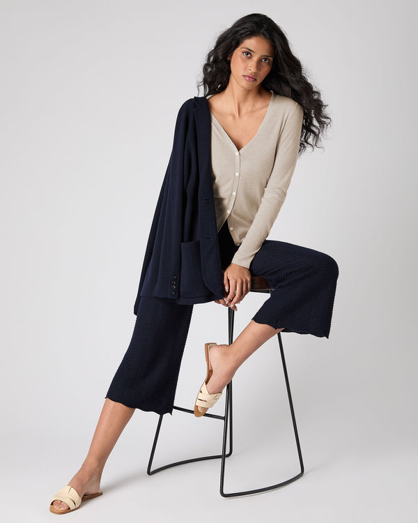 N.Peal Women's Mia Superfine Cashmere V Neck Cardigan Sandstone Brown