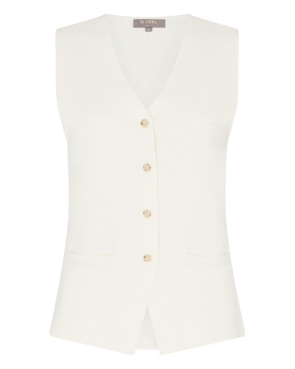 N.Peal Women's Mila Cotton Cashmere Silk Waistcoat New Ivory White