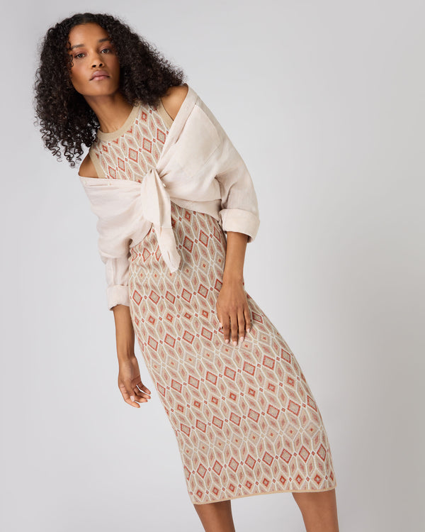 Women's Jacquard Knit Silk Cashmere Dress Multi