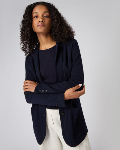 N.Peal Women's Superfine Cashmere Silk Blazer Navy Blue