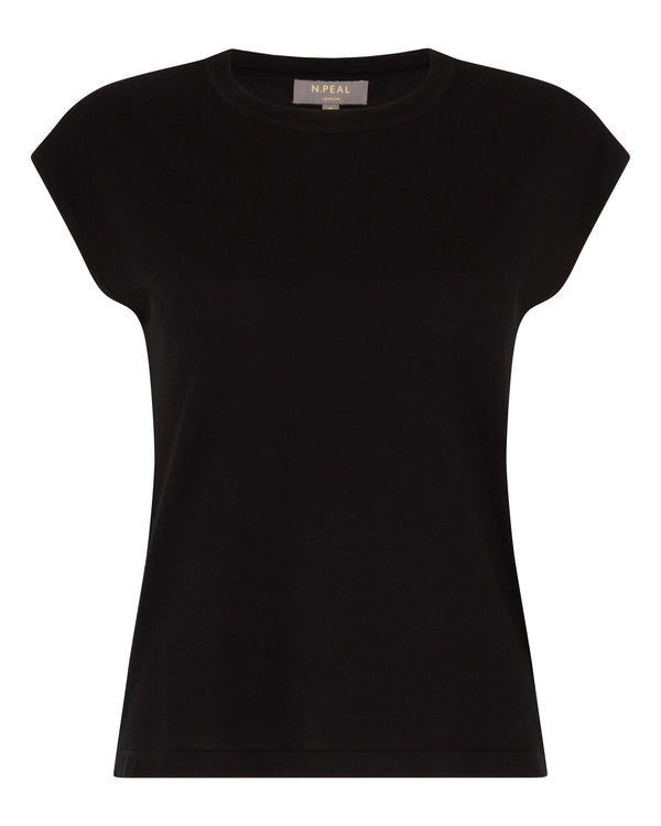 N.Peal Women's Cotton Cashmere Silk Top Black