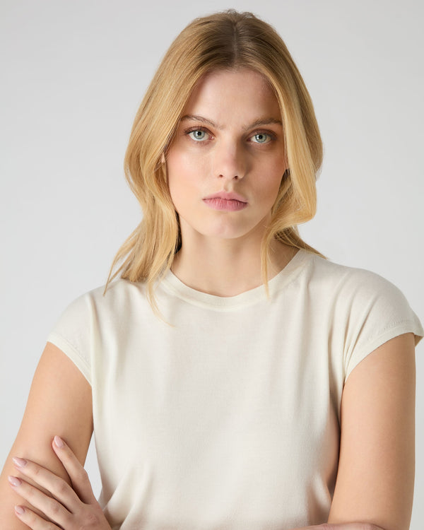 N.Peal Women's Cotton Cashmere Silk Top New Ivory White