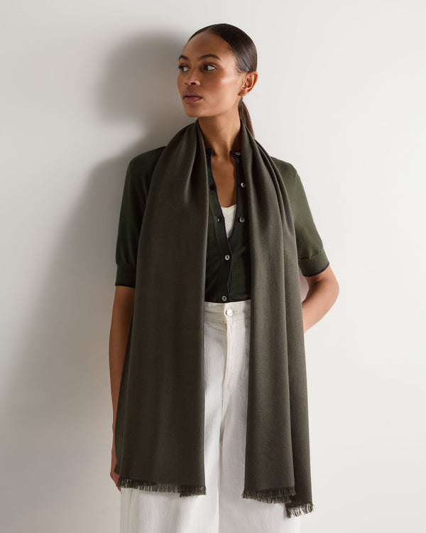 N.Peal Women's Pashmina Cashmere Stole Arabica Khaki Green