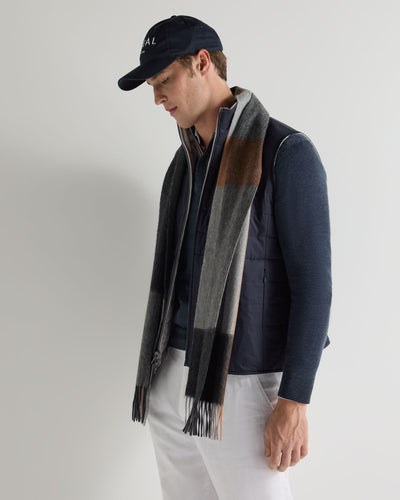 N.Peal Unisex Cashmere Check Scarf Navy Check