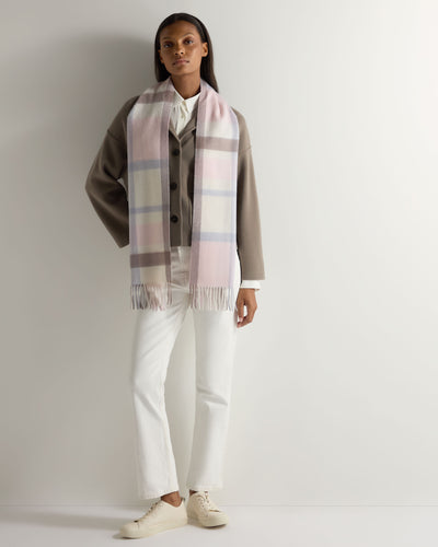 N.Peal Unisex Cashmere Check Scarf Oatmeal + Grey Check