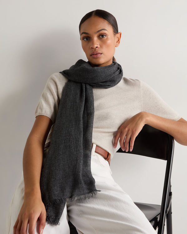 N.Peal Women's Soft Knit Cashmere Shawl Mid Grey