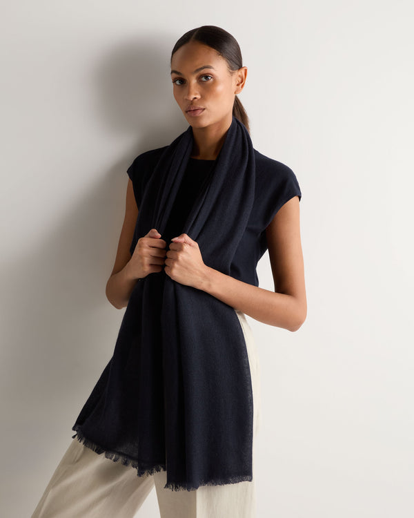 N.Peal Women's Soft Knit Cashmere Shawl Navy Blue