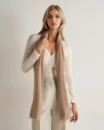 N.Peal Women's Soft Open Weave Cashmere Shawl Oatmeal Brown
