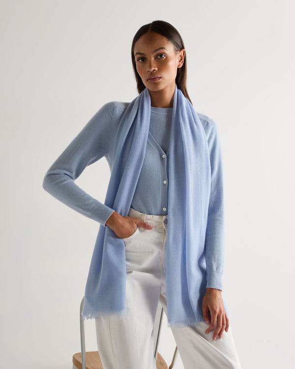 N.Peal Women's Soft Knit Cashmere Shawl Sea Mist Blue