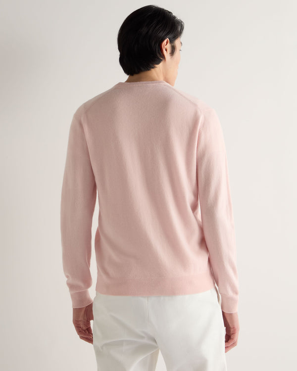 N.Peal Men's Burlington V Neck Cashmere Jumper Blossom Pink