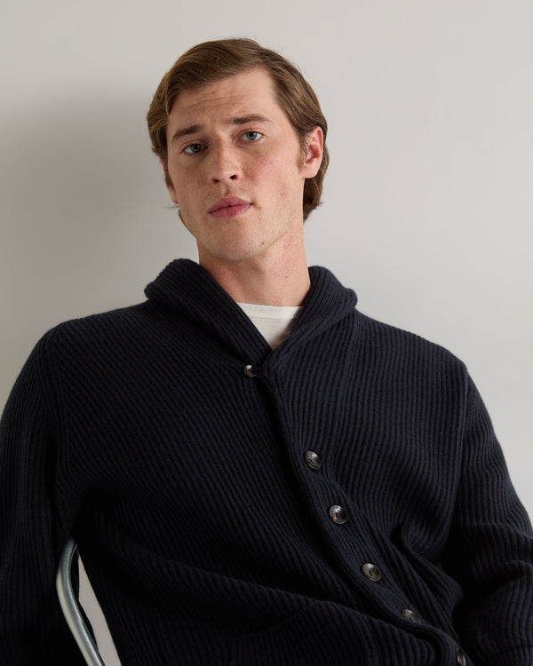 N.Peal Men's Kensington Cashmere Cardigan Navy Blue