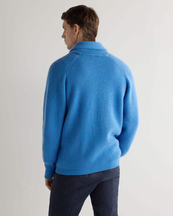 N.Peal Men's Kensington Cashmere Cardigan Provence Blue