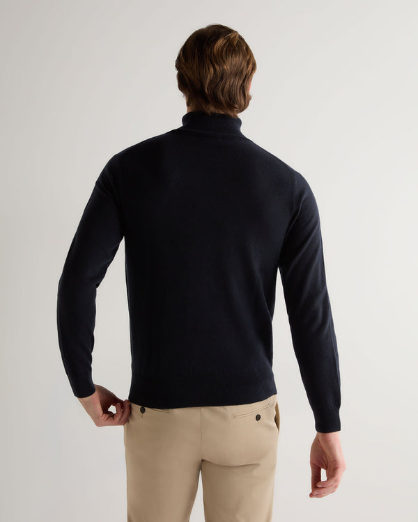 N.Peal Men's Trafalgar Roll Neck Cashmere Jumper Navy Blue