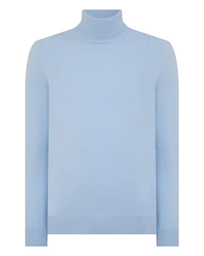 N.Peal Men's Trafalgar Roll Neck Cashmere Jumper Sea Mist Blue