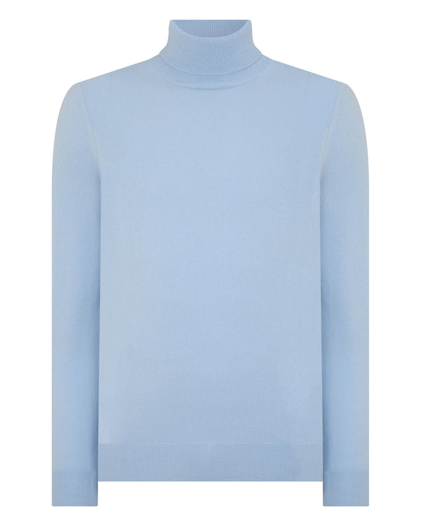 N.Peal Men's Trafalgar Roll Neck Cashmere Jumper Sea Mist Blue