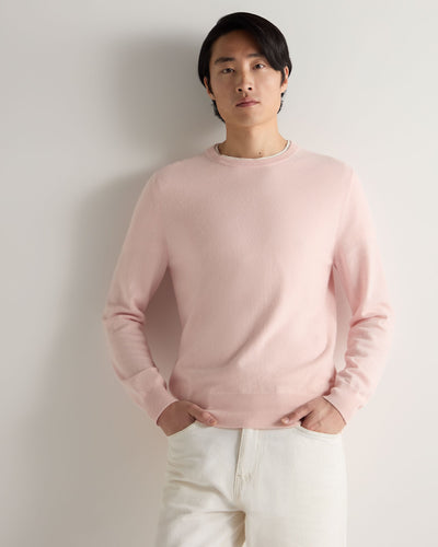 N.Peal Men's Oxford Round Neck Cashmere Jumper Blossom Pink