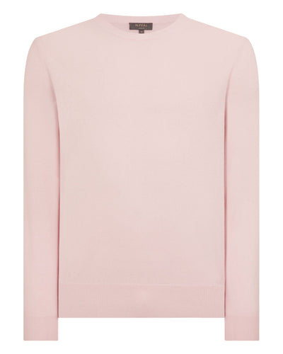 N.Peal Men's Oxford Round Neck Cashmere Jumper Blossom Pink