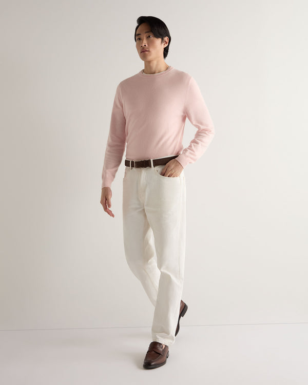 N.Peal Men's Oxford Round Neck Cashmere Jumper Blossom Pink