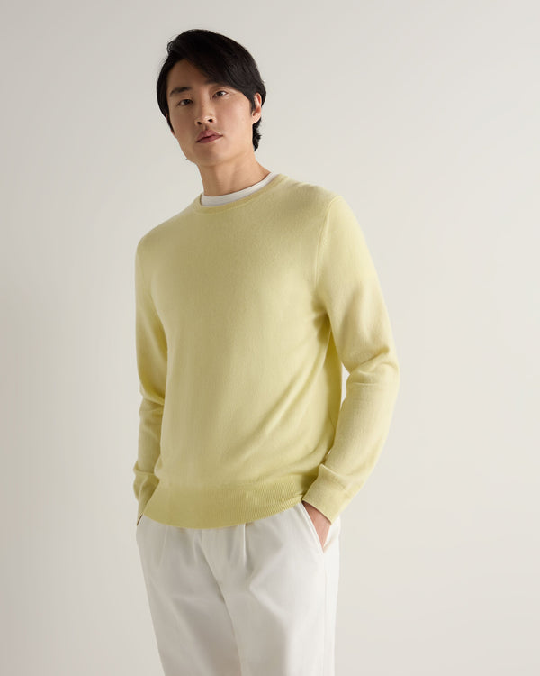 N.Peal Men's Oxford Round Neck Cashmere Jumper Granita Yellow