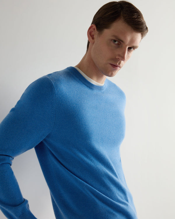 N.Peal Men's Oxford Round Neck Cashmere Jumper Provence Blue