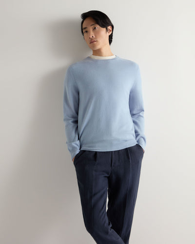 N.Peal Men's Oxford Round Neck Cashmere Jumper Sea Mist Blue