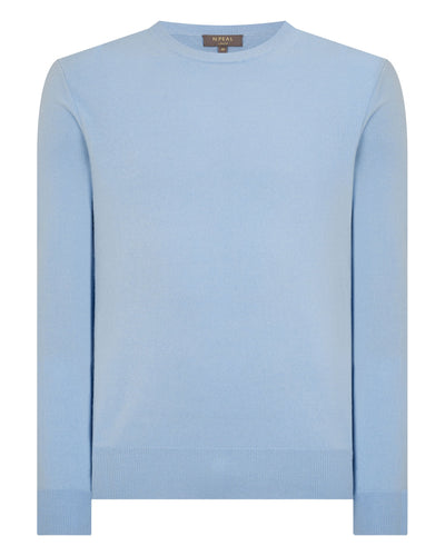 N.Peal Men's Oxford Round Neck Cashmere Jumper Sea Mist Blue