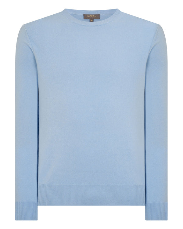 N.Peal Men's Oxford Round Neck Cashmere Jumper Sea Mist Blue