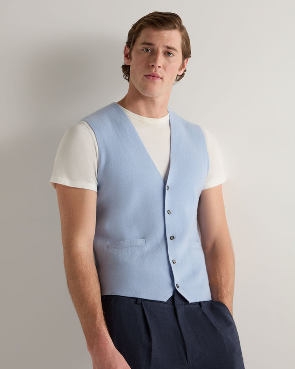 N.Peal Men's Chelsea Cashmere Waistcoat Sea Mist Blue